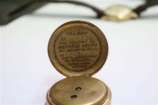A 14ct gold fob watch in fitted box.